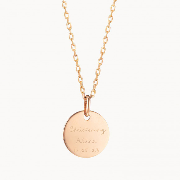 personalised christening disc necklace gold plated merci maman