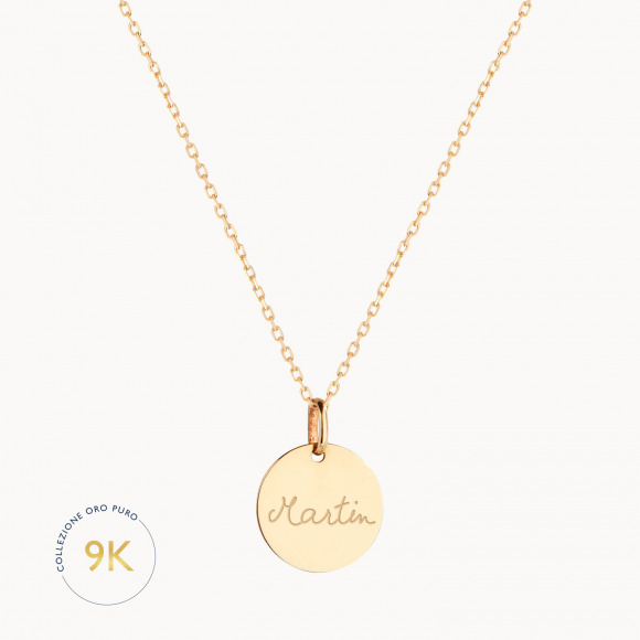 collana personalizzata con disco in oro 9 carati merci maman