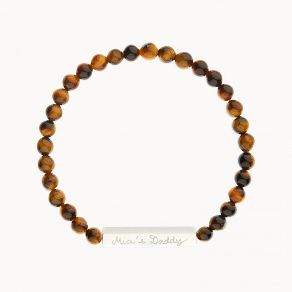 Personalisiertes Bar Halbedelsteinarmband mit Beads für Männer sterlingsilber Tigerauge merci maman