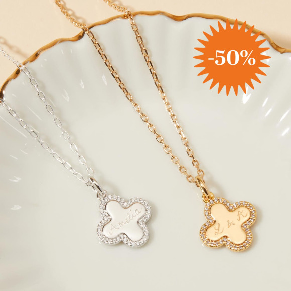 Collana personalizzata con croce a trifoglio in cristallo placcato in oro merci maman