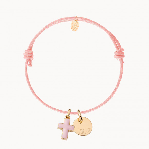 Bracciale personalizzato con Croce di Smalto placcato oro merci maman