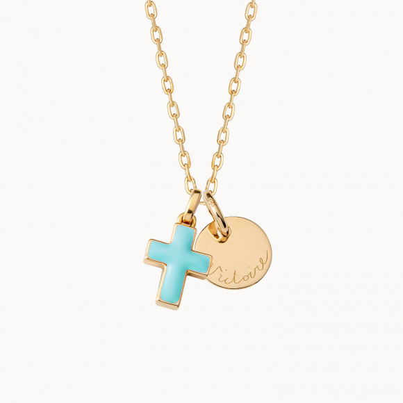 Collana personalizzata con Croce di Smalto placcato oro merci maman