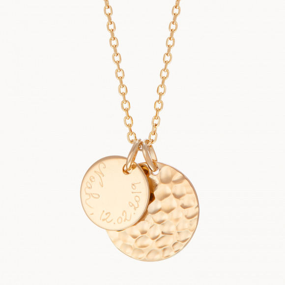 Collier double Disque Martelé personnalisé plaqué or merci maman