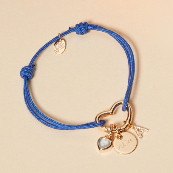 Bracelet personnalisé Breloque sur cordon & fermoir Coeur plaqué or merci maman