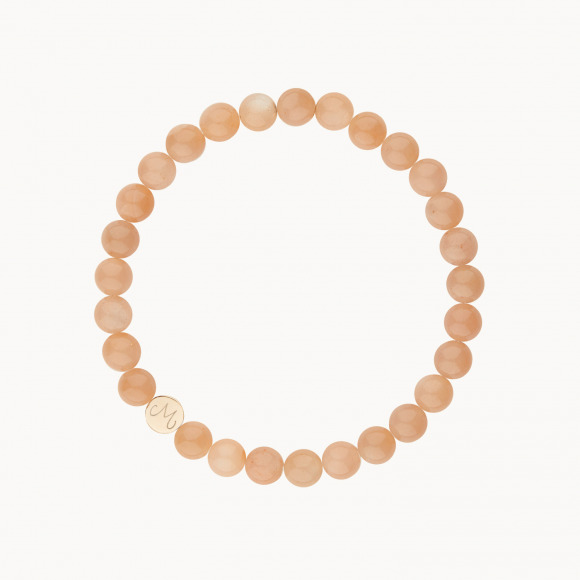 Bracciale Personalizzato Perline Con Iniziali placcato oro Pietra di luna pesca Moonstone merci maman