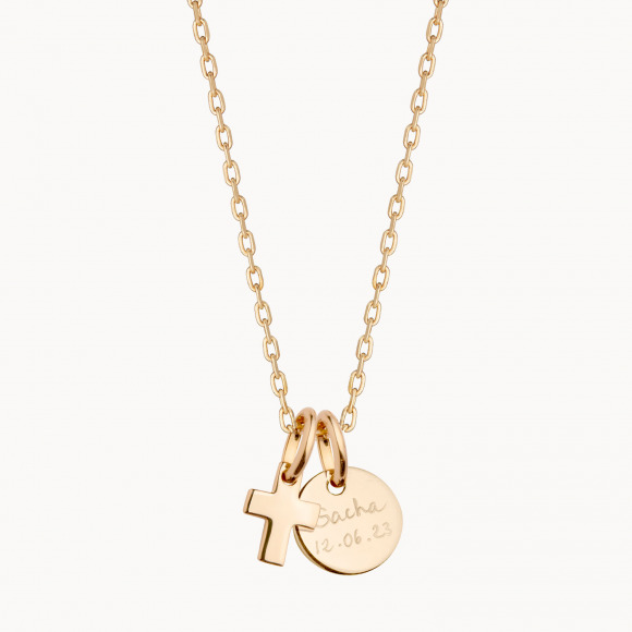 collier personnalise mini croix plaqué or merci maman