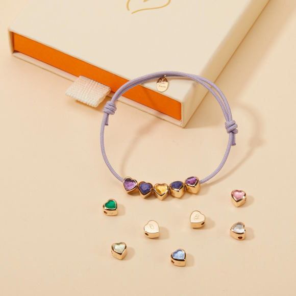 Bracciale personalizzato perla con pietra di nascita a cuore placcato di oro merci maman