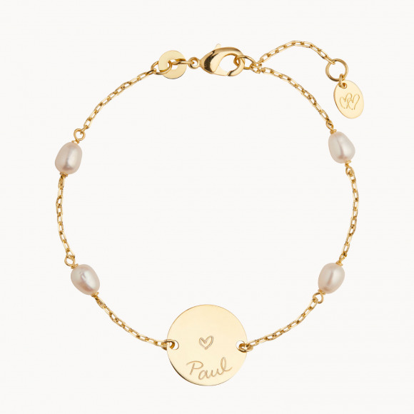 bracciale personalizzato con catena di perle placcato oro merci maman