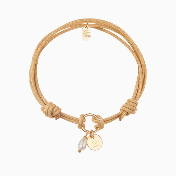 Bracciale personalizzato con anello Eternità e perla placcato in oro merci maman