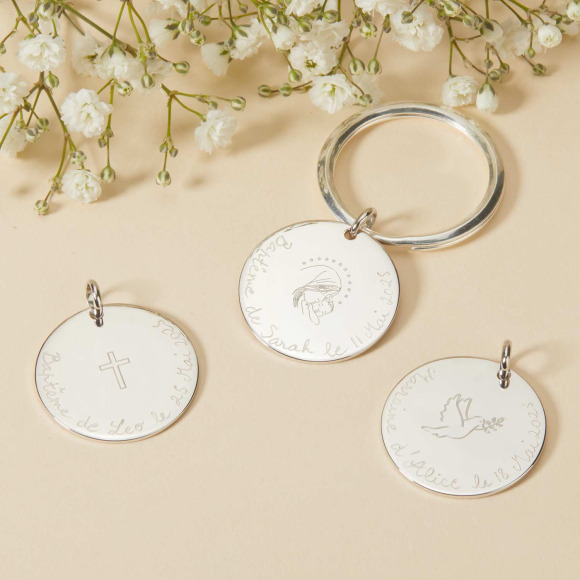 Portachiavi personalizzato con simbolo Argento sterling merci maman