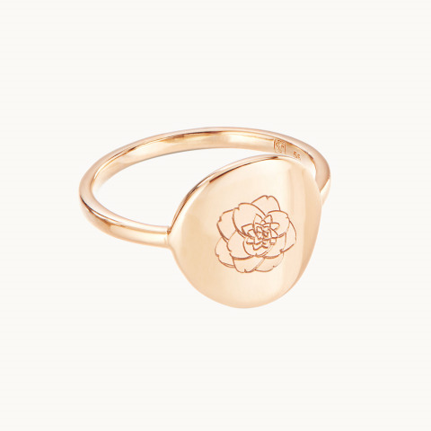 Anillo personalizado con flor de nacimiento baño oro merci maman