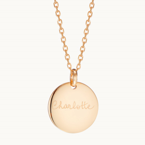Collier Disque Signature personnalisé plaqué or merci maman