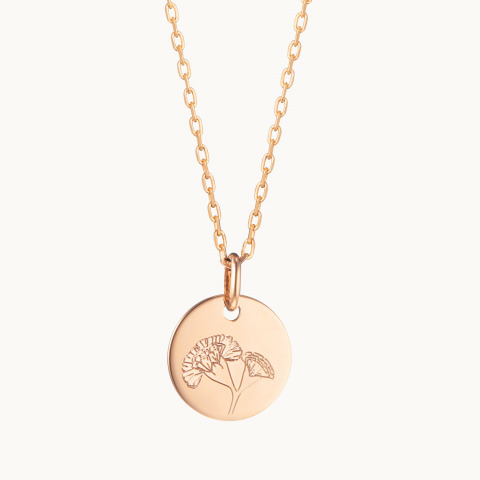Collar personalizado con flor de nacimiento baño oro merci maman