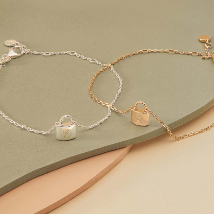 Bracciale personalizzato a catena con lucchetto placcato oro merci maman