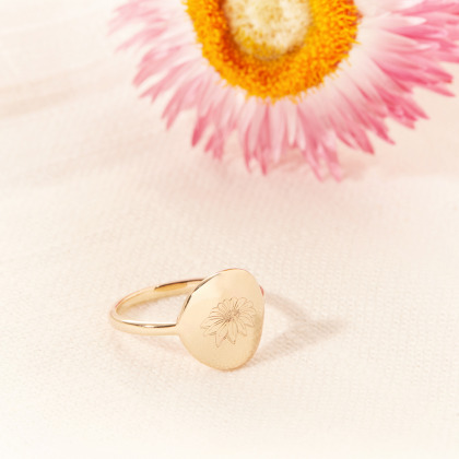 Anillo personalizado con flor de nacimiento baño oro merci maman