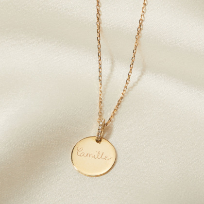 Collier personnalisé Disque Diamant en or 9 carats merci maman