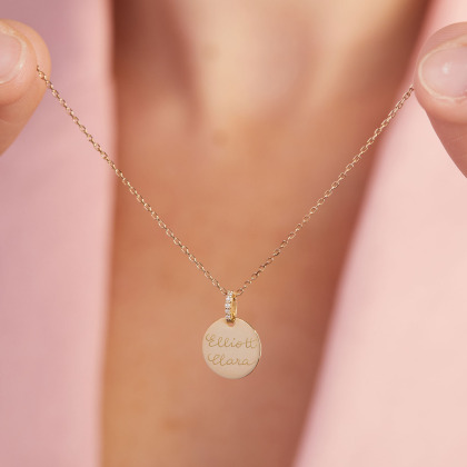 Collier personnalisé Disque Diamant en or 9 carats merci maman