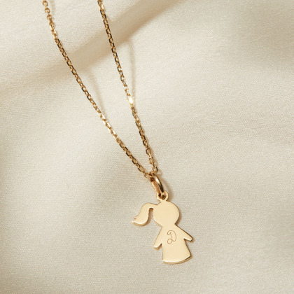 Collier personnalisé Petite Fille en Or 9 carats merci maman