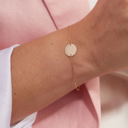 Bracciale personalizzato a catena con pastiglia in oro 9 carati merci maman