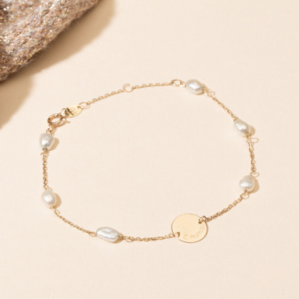 bracciale personalizzato in oro 9 carati con perle merci maman