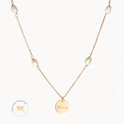 personalisierte 375er Gold Halskette mit Perlen merci maman