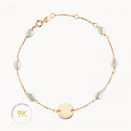 bracciale personalizzato in oro 9 carati con perle merci maman