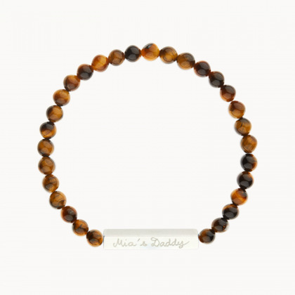 Personalisiertes Bar Halbedelsteinarmband mit Beads für Männer sterlingsilber Tigerauge merci maman