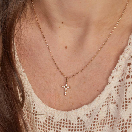 Collana con croce di perline placcato in oro merci maman