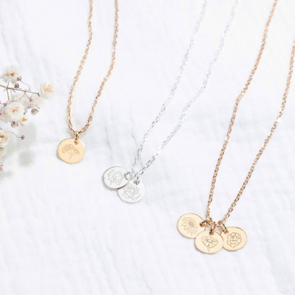 Collier personnalisé Prénom Fleur de naissance plaqué or argent merci maman