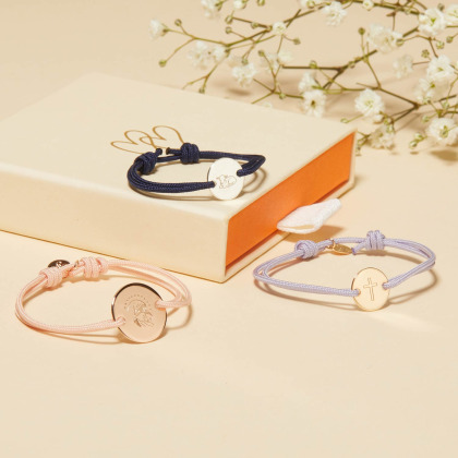 Personalisiertes Armband mit Illustration zur Taufe oder Kommunion vergoldet merci maman