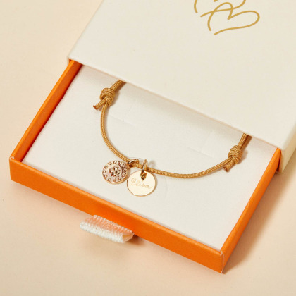 Personalisiertes Glücksbringer Armband vergoldet merci maman