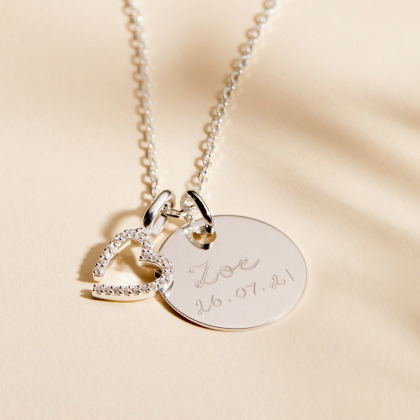 personalised crystal m necklace sterling silver merci maman