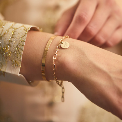 Pulsera personalizada fina Love Links baño oro merci maman