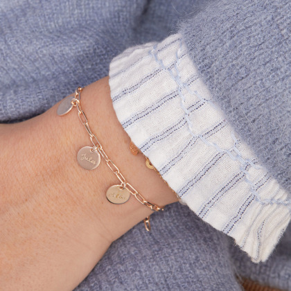 Pulsera personalizada fina Love Links baño oro merci maman