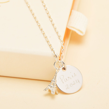 Personalisierte Eiffelturm Halskette silber merci maman