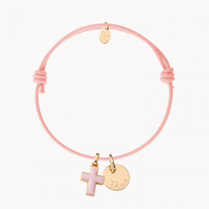Bracciale personalizzato con Croce di Smalto placcato oro merci maman