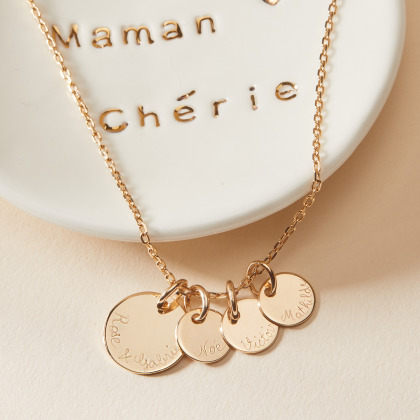 Collar personalizado con nombre Familia baño de oro merci maman