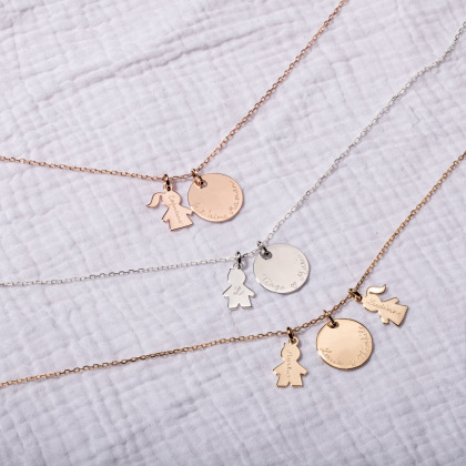 Collar personalizado Familia bano de oro amarillo bano de oro rosa plata de ley merci maman