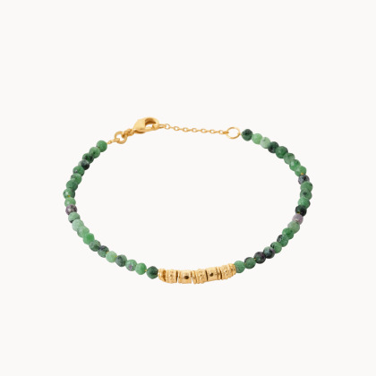 Pulsera de gemas verdes baño de oro merci maman