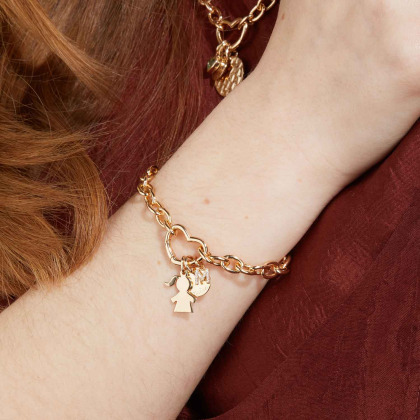 Braccialetto Personalizzato portafortuna con chiusura a cuore placcato oro merci maman