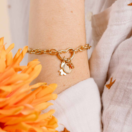 Braccialetto Personalizzato portafortuna con chiusura a cuore placcato oro merci maman