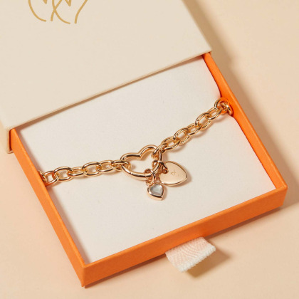 Braccialetto Personalizzato portafortuna con chiusura a cuore placcato oro merci maman