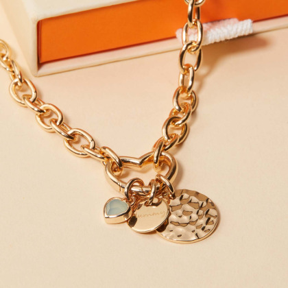 Collar personalizado Amuleto de la Suerte Corazón Baño de oro merci maman