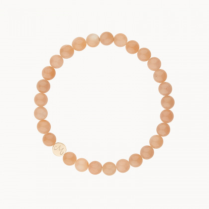 Bracciale Personalizzato Perline Con Iniziali placcato oro Pietra di luna pesca Moonstone merci maman