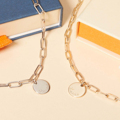 Bracciale personalizzato sottile love links per la coppia placcato in oro merci maman