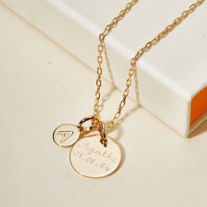 Personalisierte Buchstaben Plättchen Halskette vergoldet merci maman