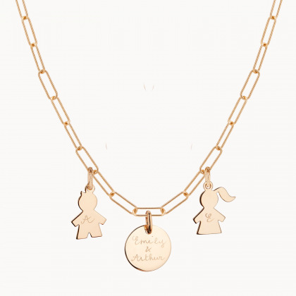 Collier Chaîne Fine Love Links Famille personnalisé plaqué or merci maman