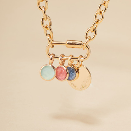Personalisierte Lucky Charm Geburtsstein Halskette vergoldet merci maman