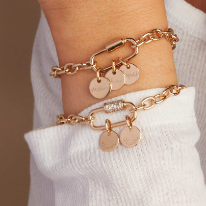 Bracciale personalizzato con nome Portafortuna placcato in oro merci maman