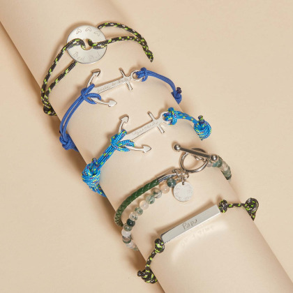 Bracciale personalizzato in pelle verde con perline uomo merci maman